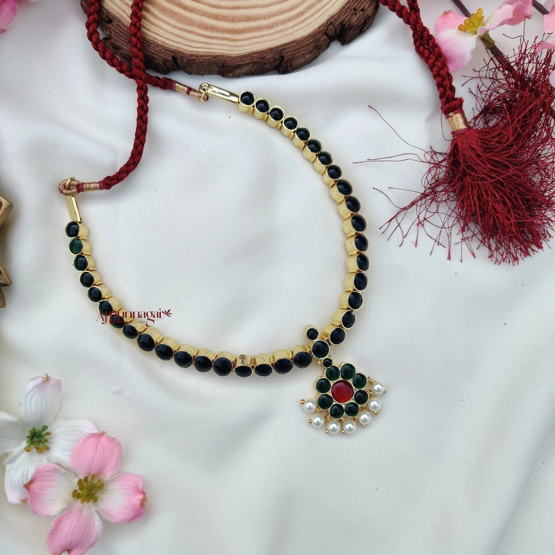 Classy South Indian Style Kemp Attigai - Green With Ruby