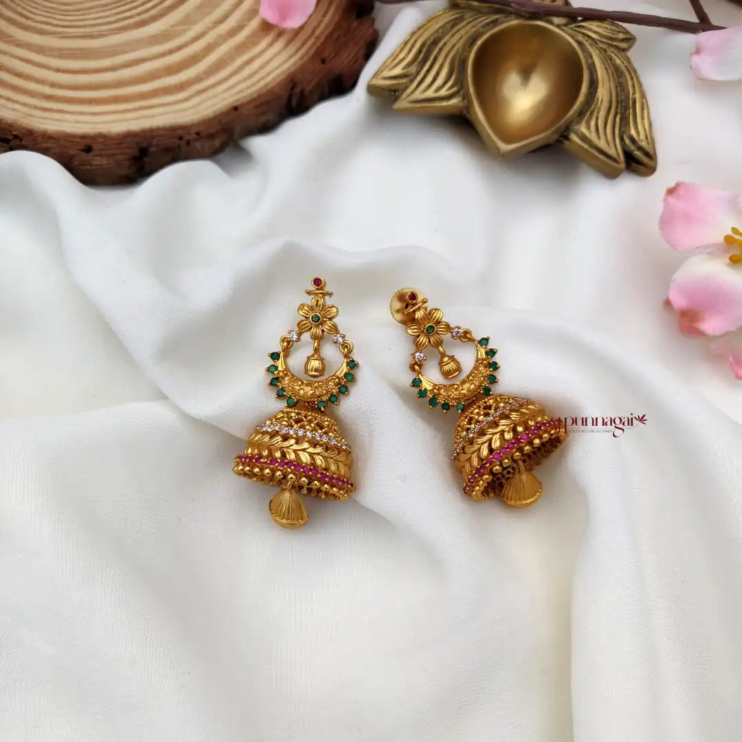 Floral Kemp and AD stone Jhumka
