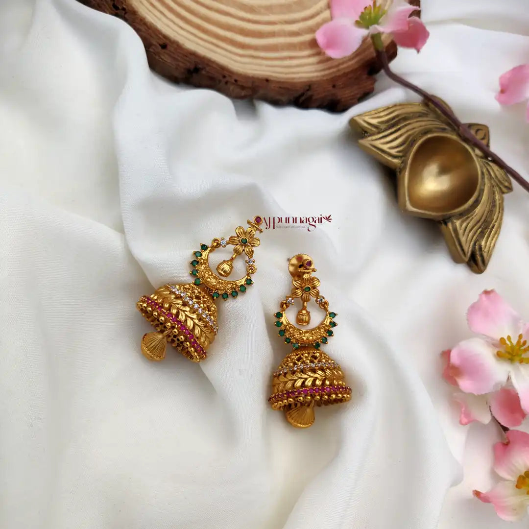 Floral Kemp and AD stone Jhumka