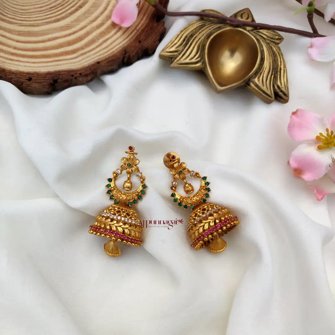 Floral Kemp and AD stone Jhumka