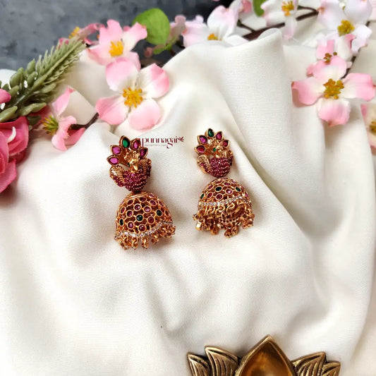 Eyecatching Peacock design AD stone Jhumka