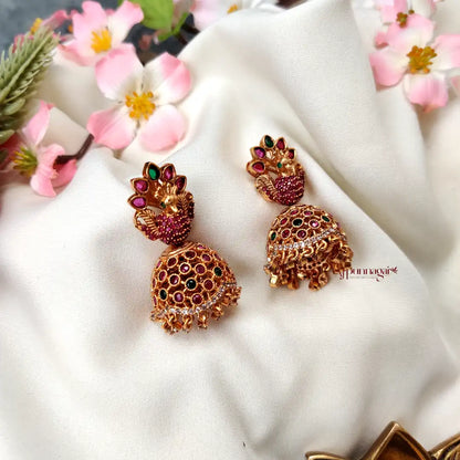 Eyecatching Peacock design AD stone Jhumka