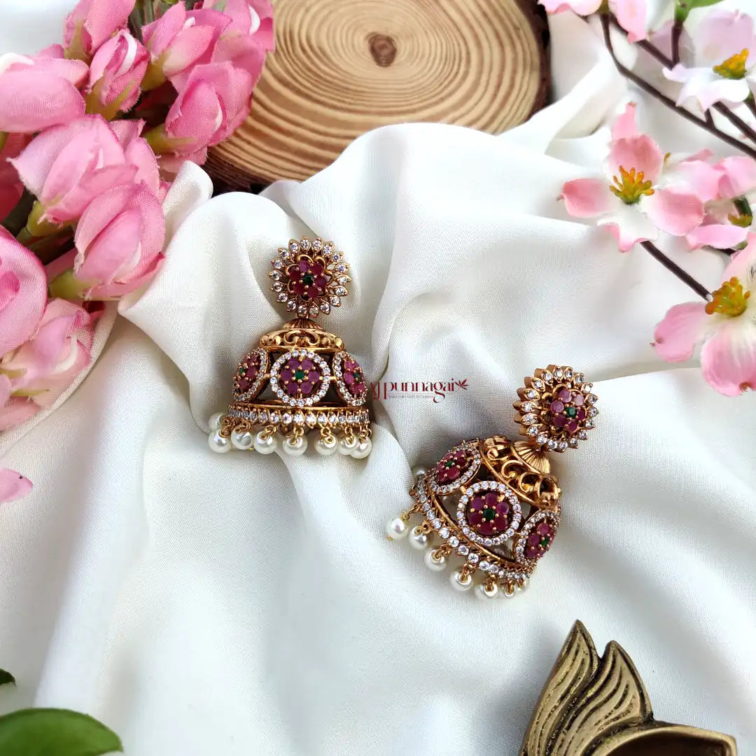 Minimalist design AD stone Jhumka - Multi