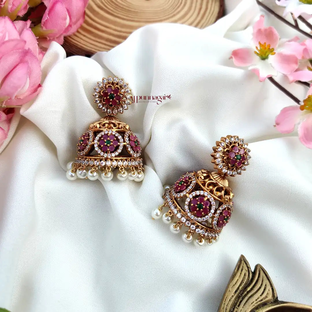 Minimalist design AD stone Jhumka - Multi