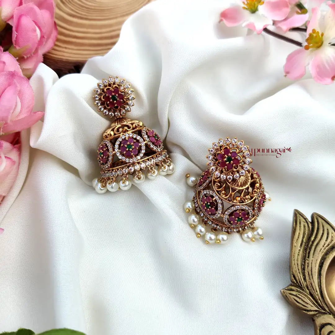 Minimalist design AD stone Jhumka - Multi