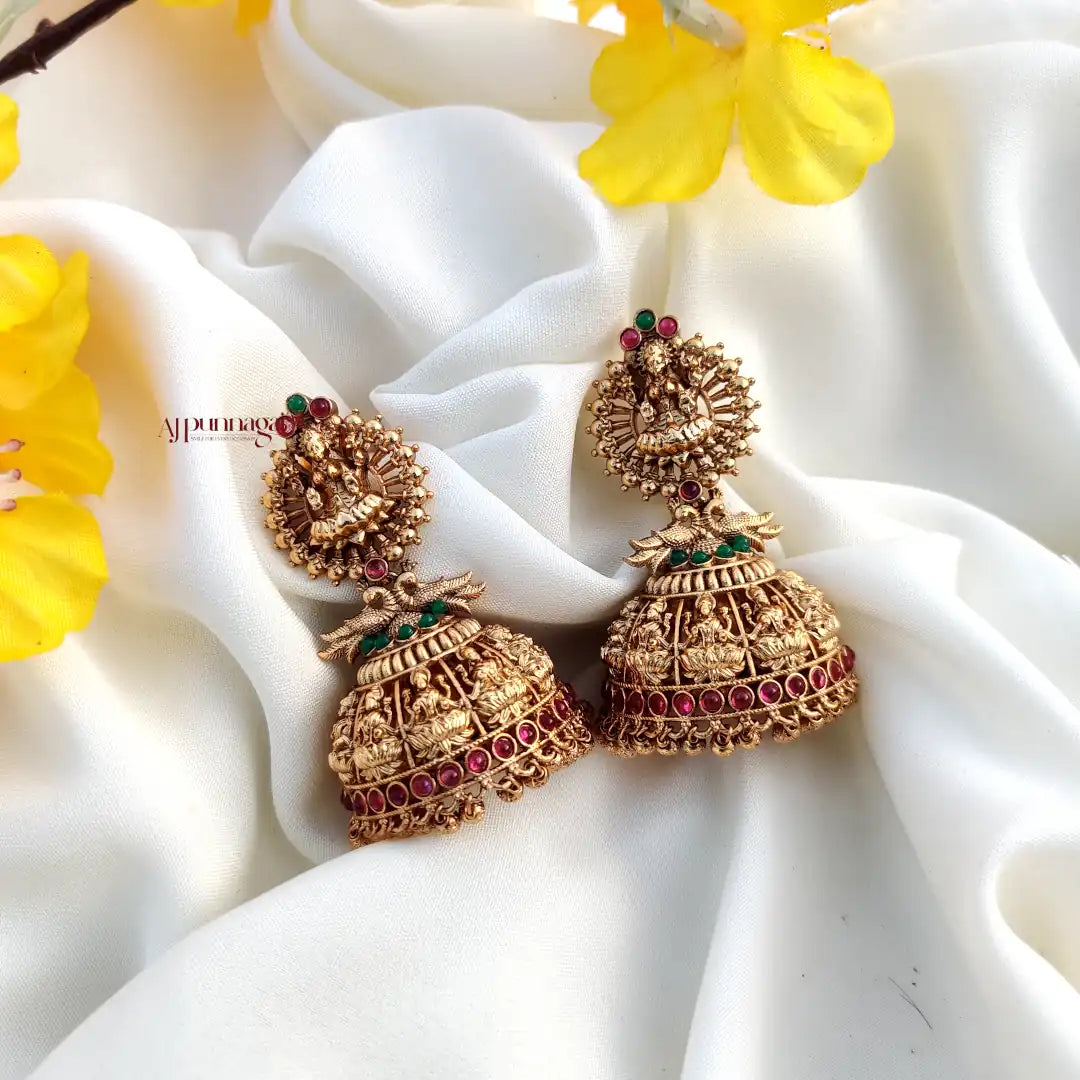 Elaborately crafted Lakshmi Jhumka with Gold Beads Multi