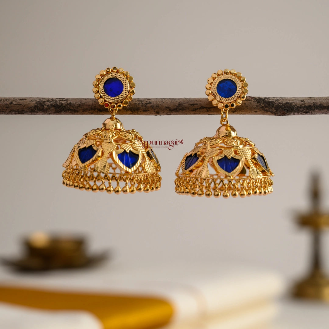 Beautiful Kerala Style Palakka Jhumka - Blue