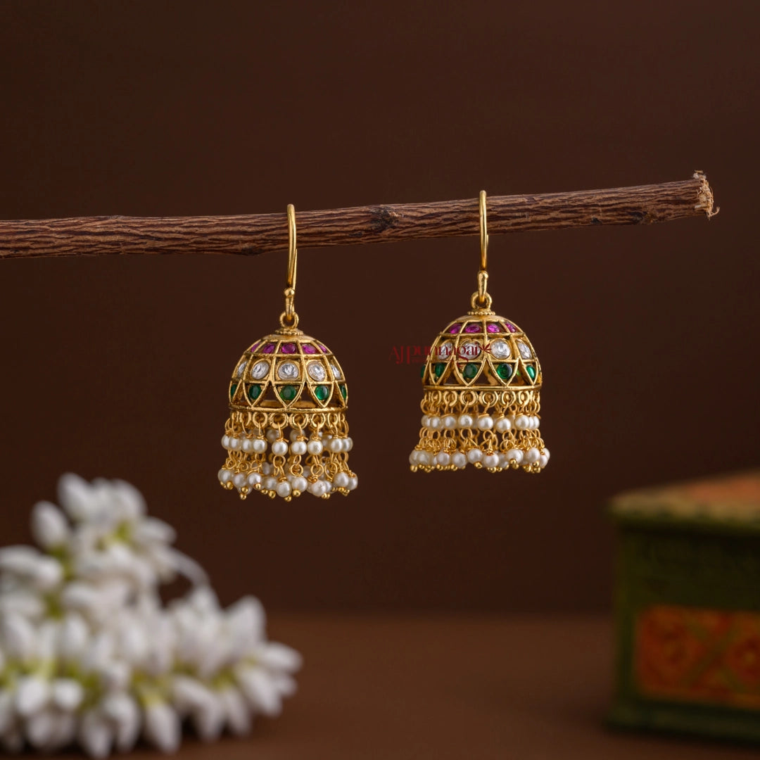 Gold Look Alike Kemp Jhumka - Multi
