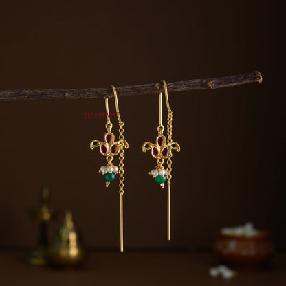 Sleek Kemp Sui Dhaga Earring - Ruby With Green