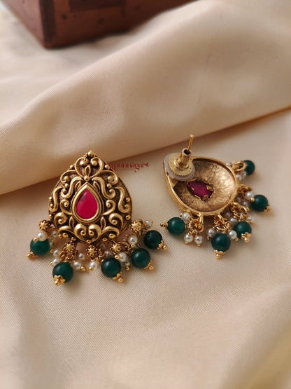 Gold Look Alike Green Bead Earring