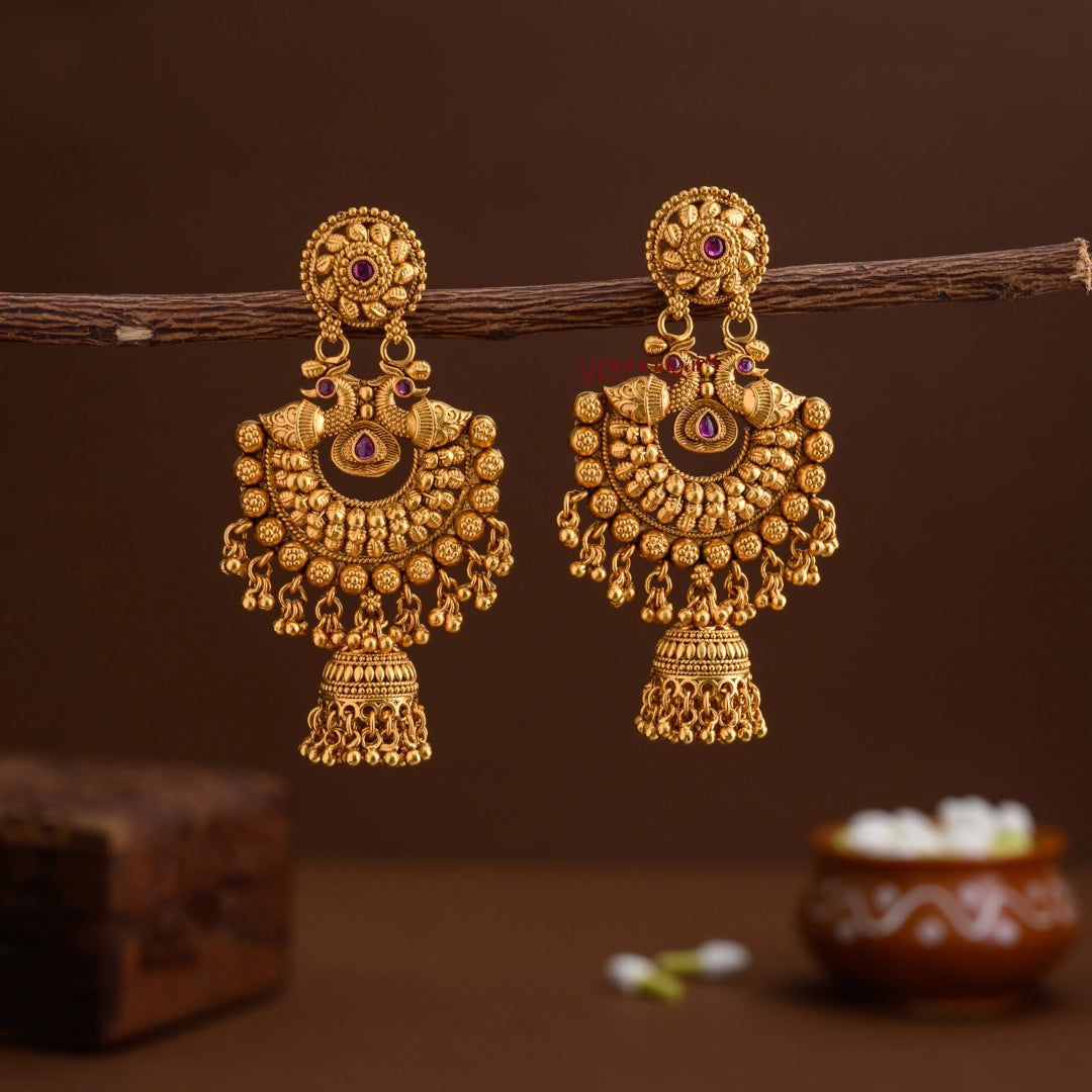 Traditional Peacock Jhumka - Ruby
