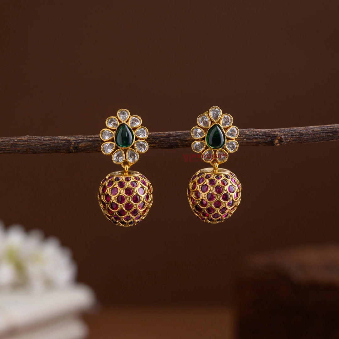 Kemp Ball Earring - Ruby With Green