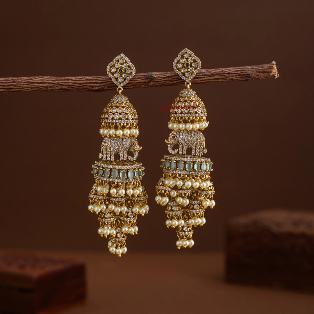 Dazzling AD Elephant Jhumka - Pastel Green
