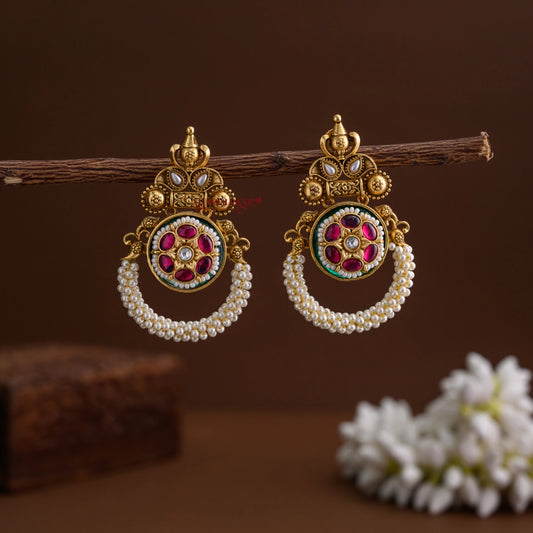 Gold Look Alike Chandbali Earring - Ruby