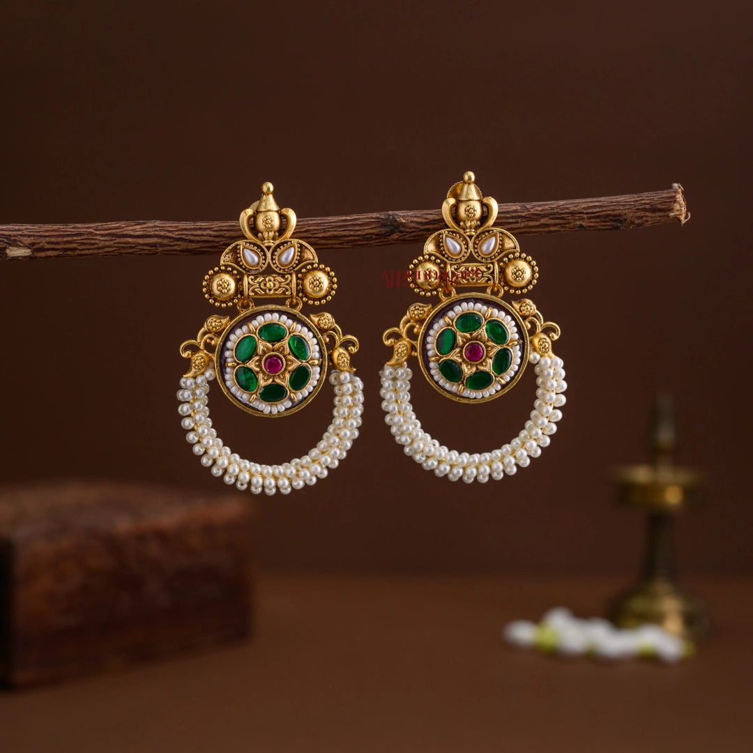 Gold Look Alike Chandbali Earring - Green With Ruby