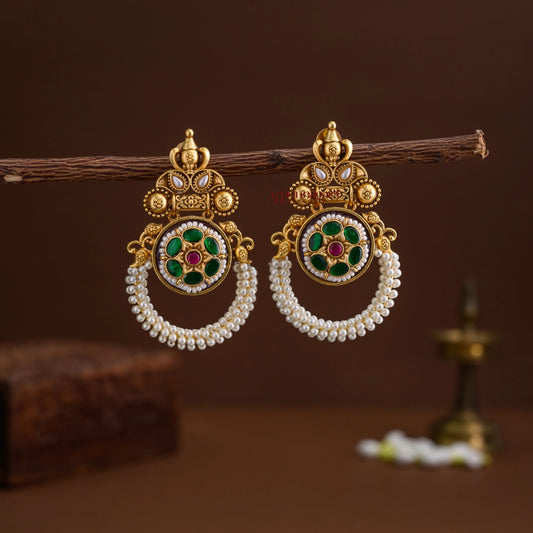 Gold Look Alike Chandbali Earring - Green With Ruby