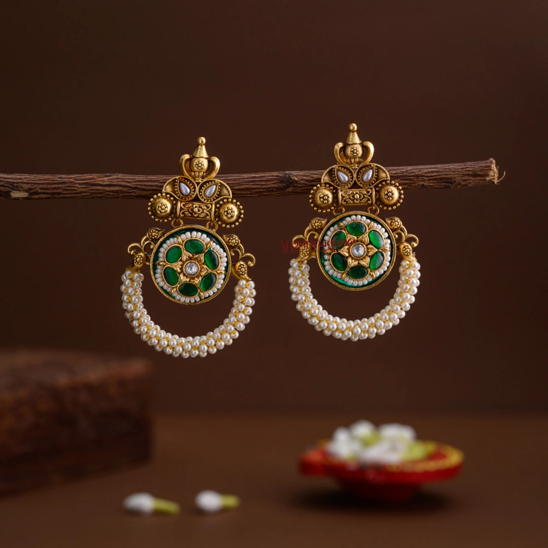 Gold Look Alike Chandbali Earring - Green