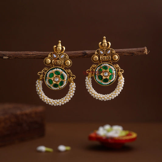 Gold Look Alike Chandbali Earring - Green