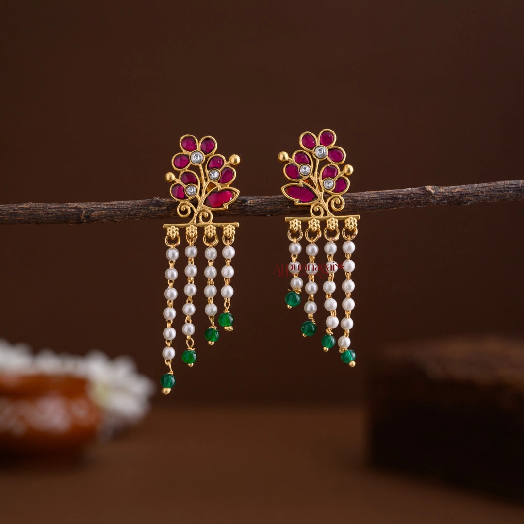 Kundan Jadau Floral Earring - Ruby