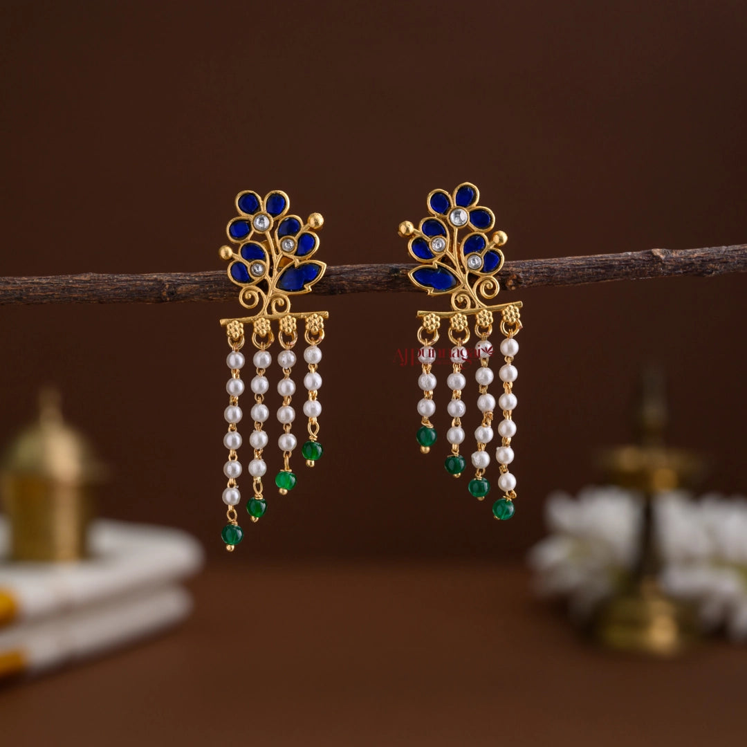 Kundan Jadau Floral Earring - Blue