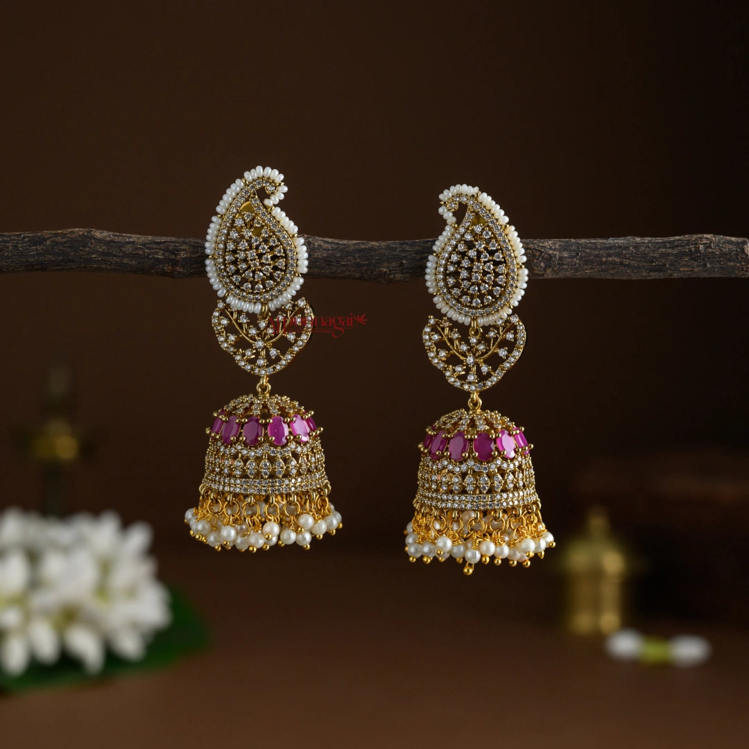 Sparkling Mango AD Bridal Jhumka - Ruby