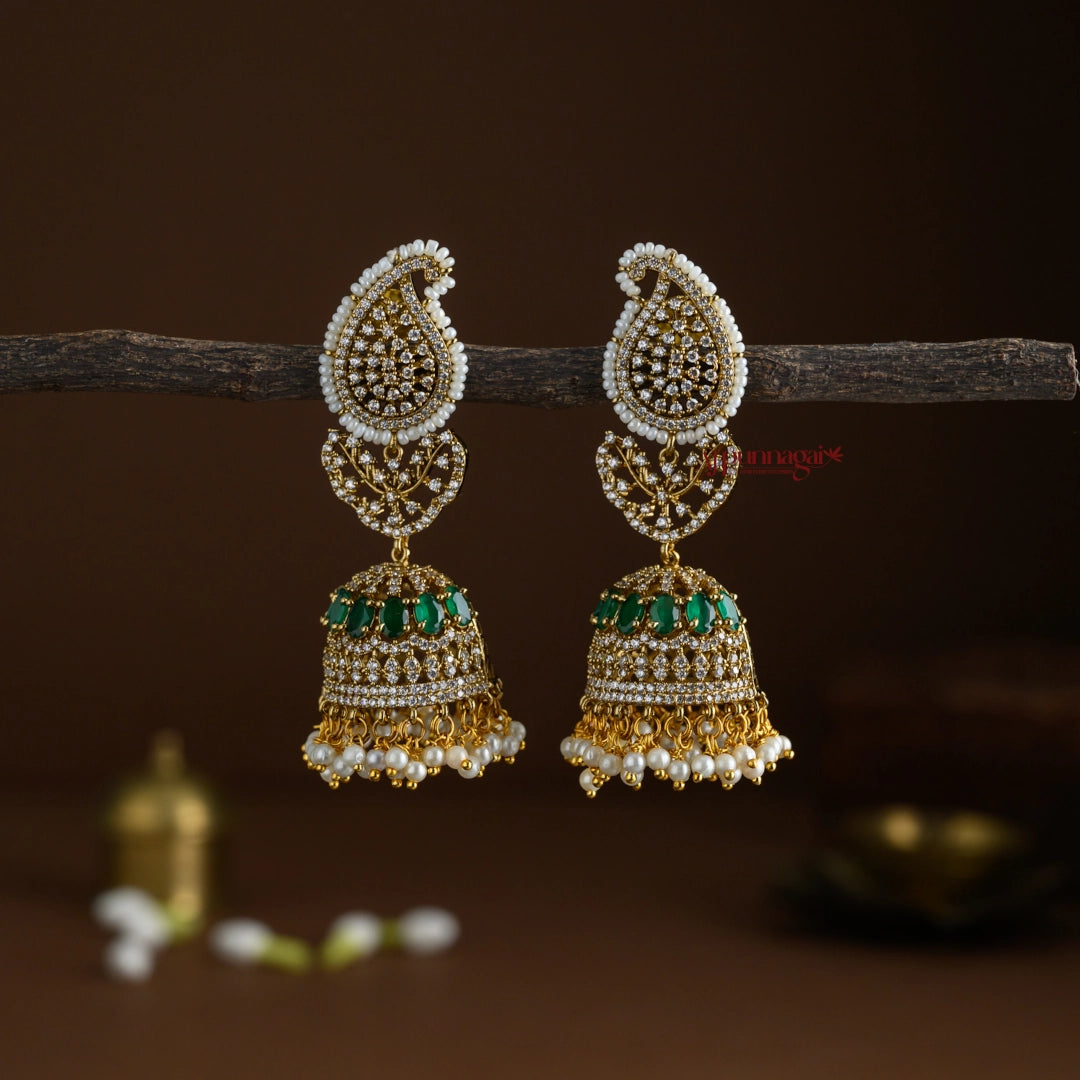 Sparkling Mango AD Bridal Jhumka - Green