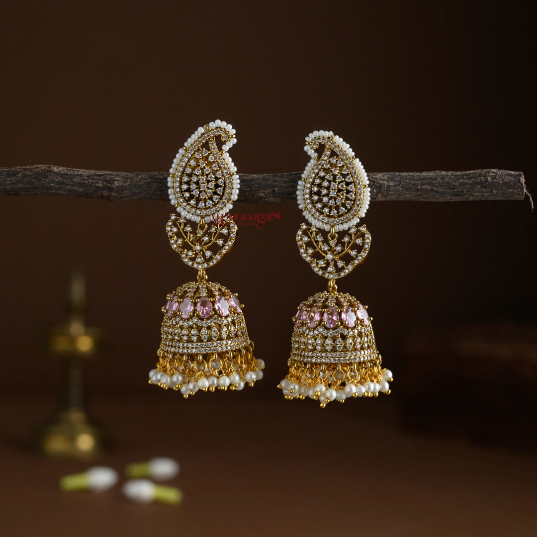 Sparkling Mango AD Bridal Jhumka - Light Pink