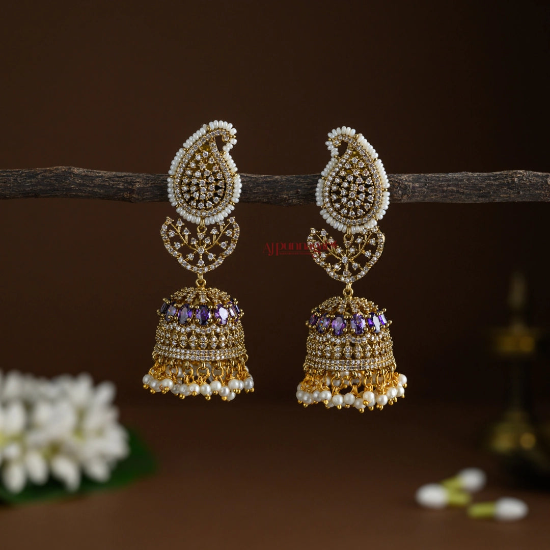 Sparkling Mango AD Bridal Jhumka - Lavender