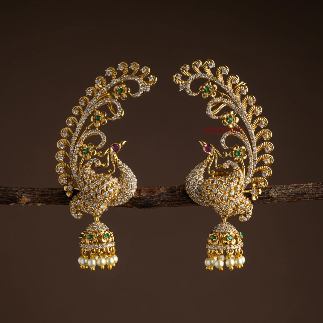 Sparkling Peacock Ear Cuff With Jhumka