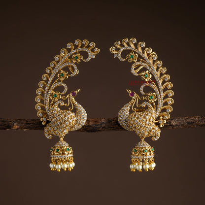 Sparkling Peacock Ear Cuff With Jhumka