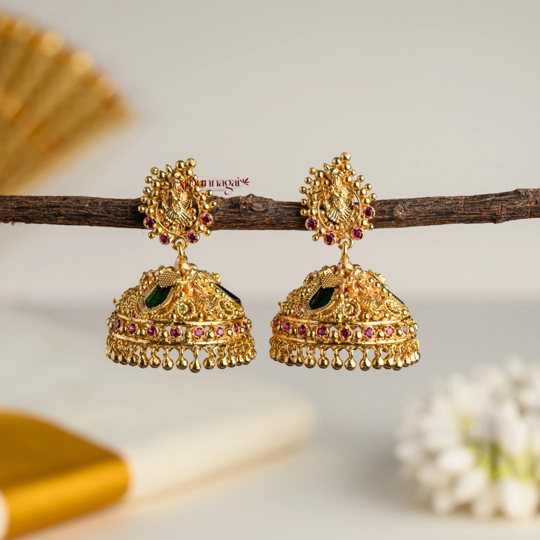 Green Nagapadam With Krishna Gold Finish Jhumka
