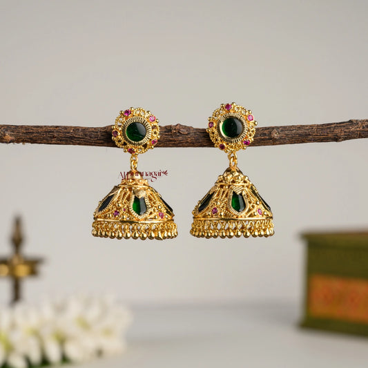 Green Nagapadam Gold Finish Jhumka
