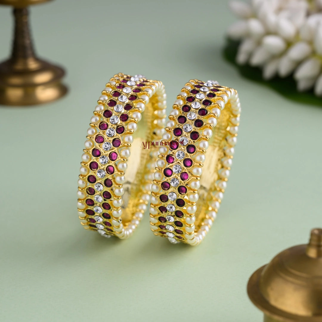 Precious Kemp With White Stone Bangle - Pair