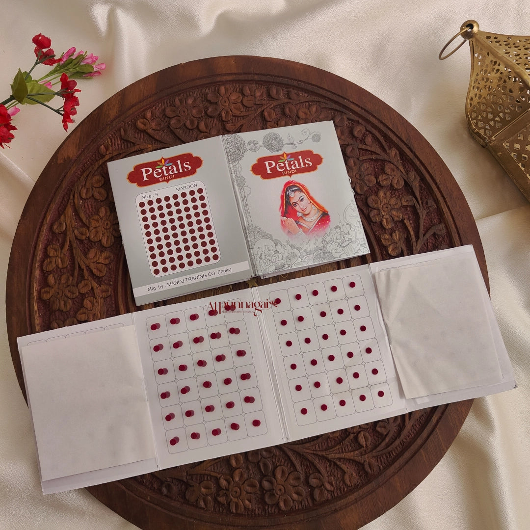 Petals Maroon Round Bindi Sheet - Size 9