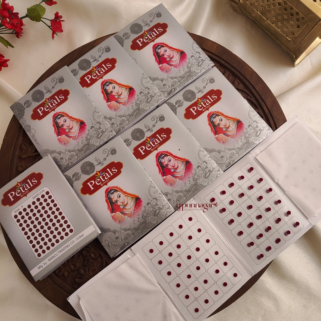 Petals Maroon Round Bindi Sheet - Size 9