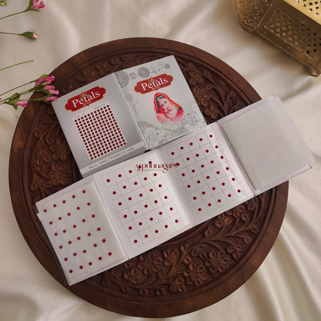Petals Maroon Round Bindi Sheet - Size 10
