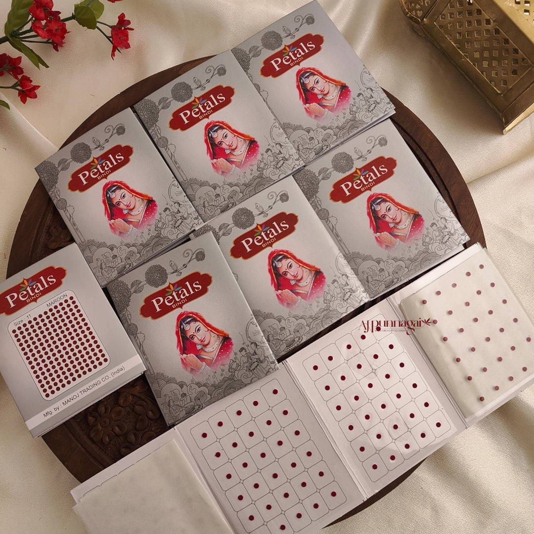 Petals Maroon Round Bindi Sheet - Size 11