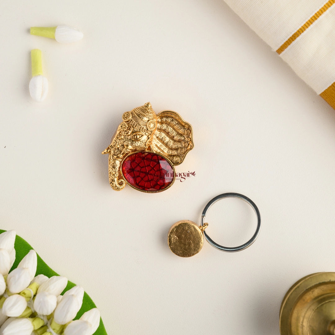 Gold Look Alike Elephant Magnetic Brooch - Red