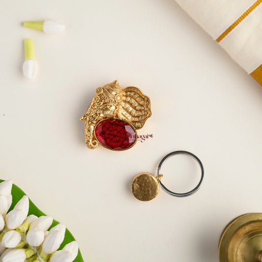 Gold Look Alike Elephant Magnetic Brooch - Red