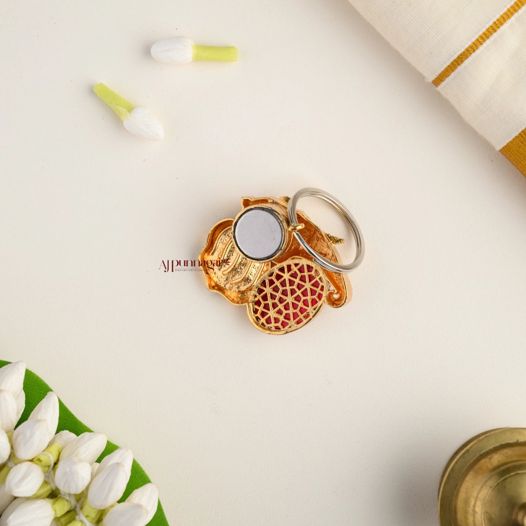 Gold Look Alike Elephant Magnetic Brooch - Red