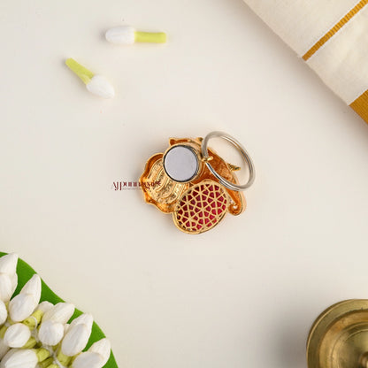 Gold Look Alike Elephant Magnetic Brooch - Red