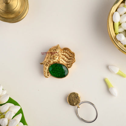 Gold Look Alike Elephant Magnetic Brooch - Green