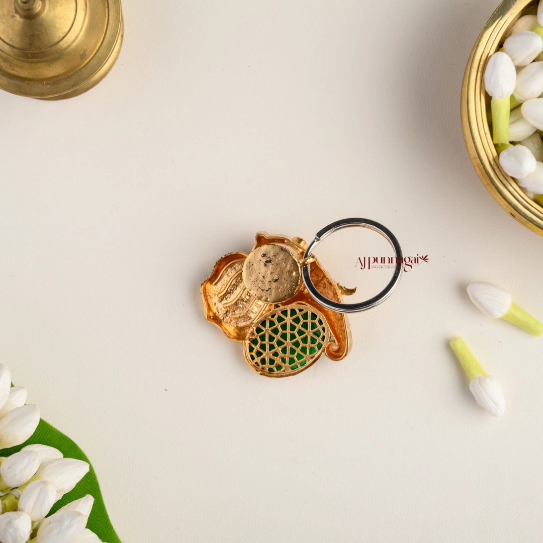 Gold Look Alike Elephant Magnetic Brooch - Green