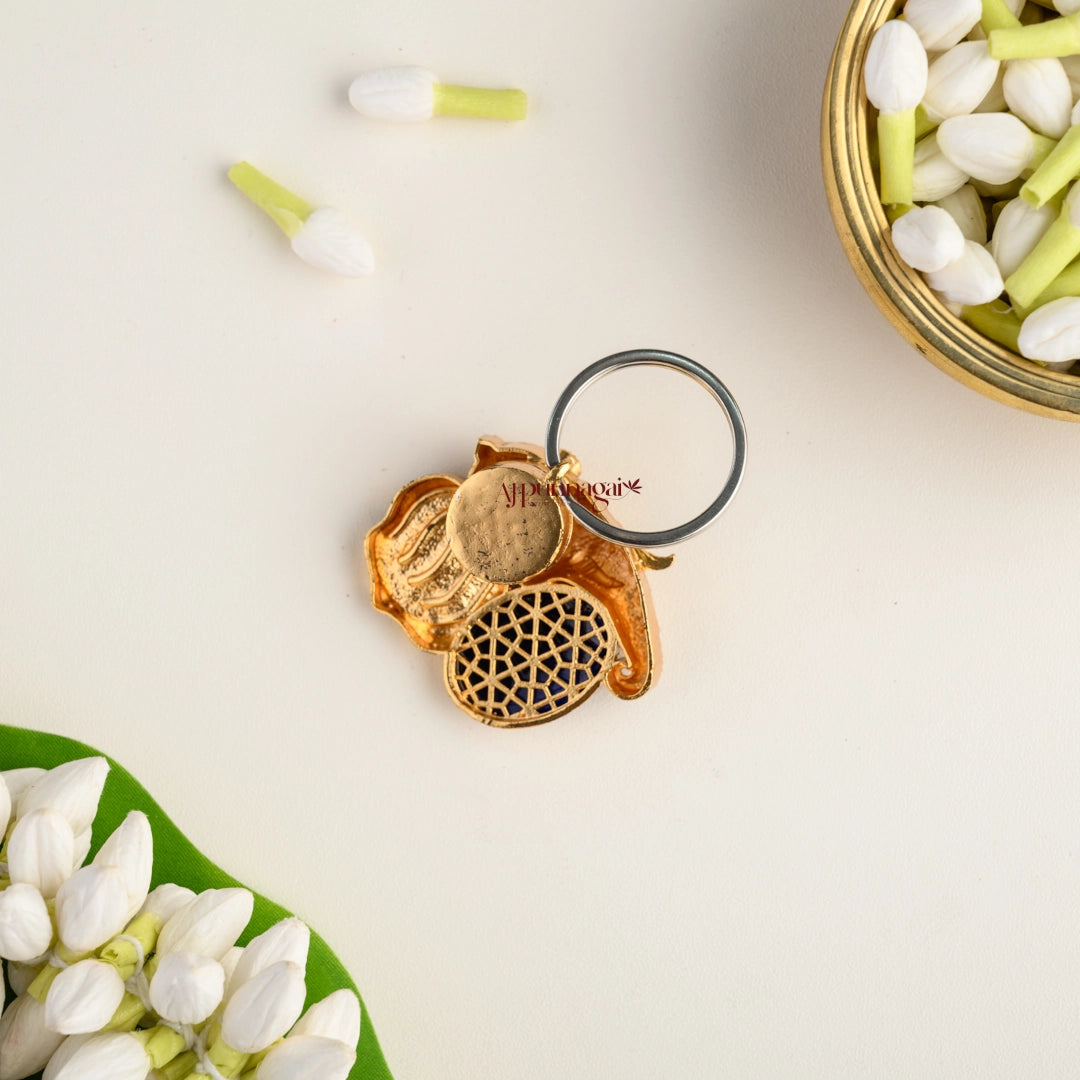 Gold Look Alike Elephant Magnetic Brooch - Blue