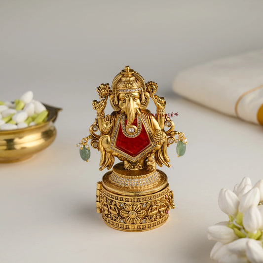 Royal Look Ganesha Kumkum Box - Red