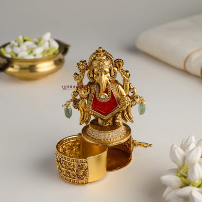 Royal Look Ganesha Kumkum Box - Red