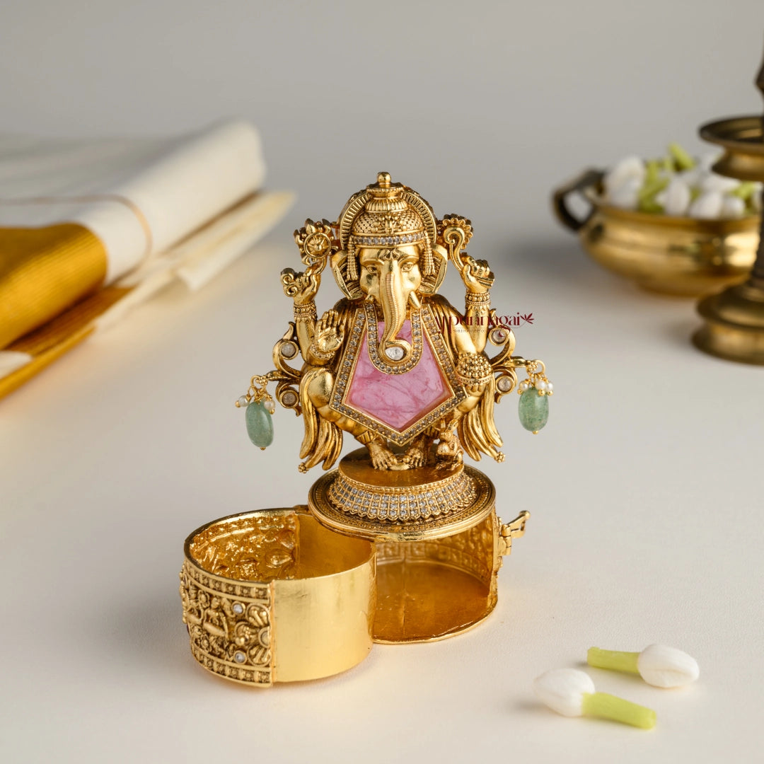 Royal Look Ganesha Kumkum Box - Pastel Pink