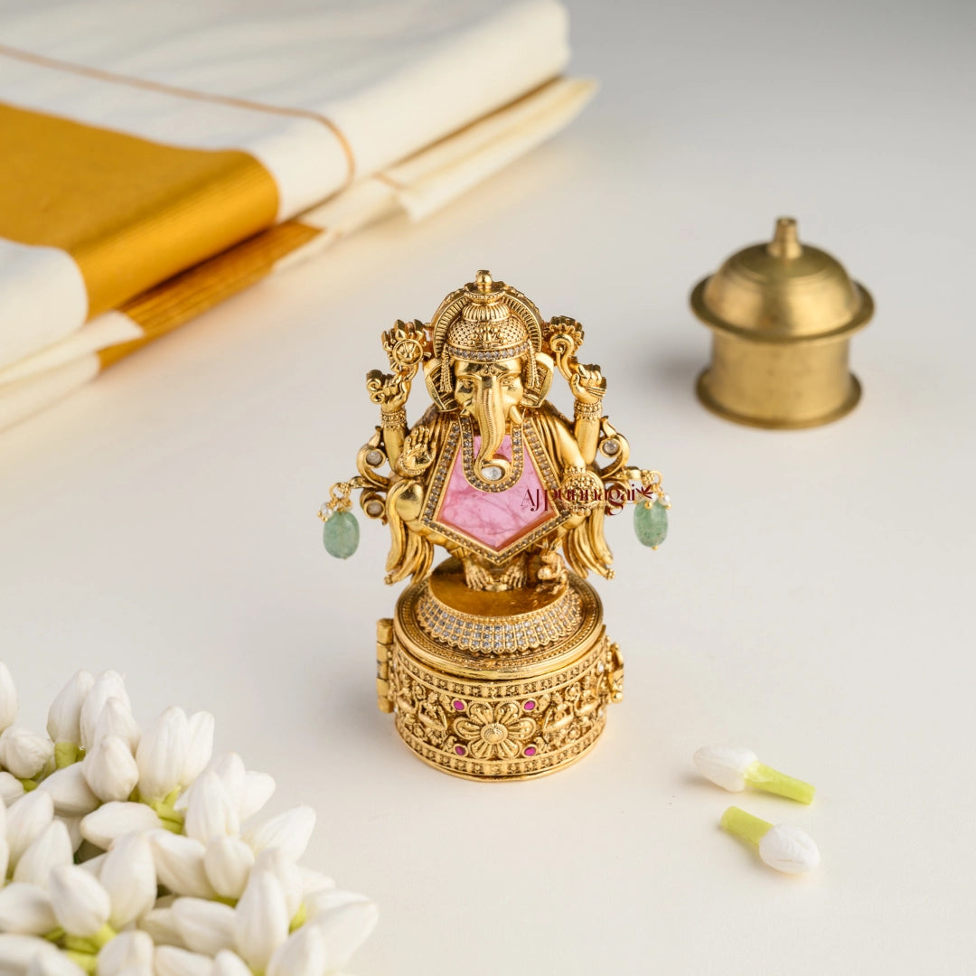 Royal Look Ganesha Kumkum Box - Pastel Pink