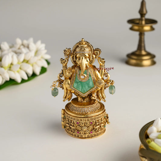 Royal Look Ganesha Kumkum Box - Pastel Blue