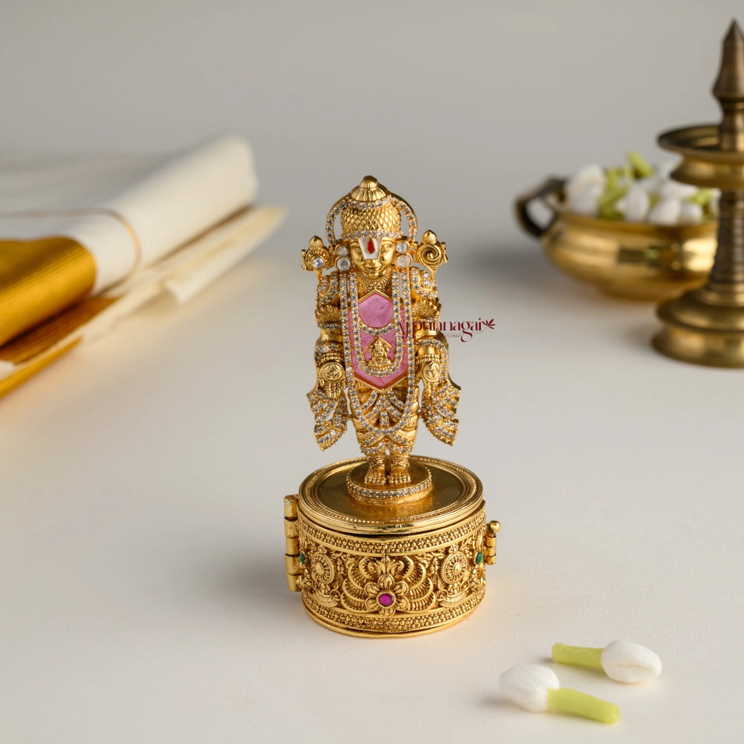 Tirupathi Balaji Kumkum Box - Pastel Pink